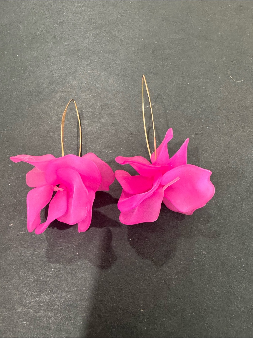 Pink Floral Drop Earrings - Gold Tone Hooks